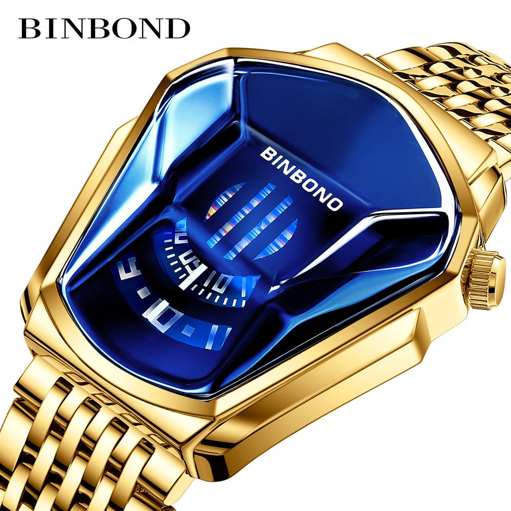 shop with crypto buy Fashion Cool Locomotive Mens Watches Top Brand Luxury Quartz Gold Wristwatch Men Waterproof Geometric Shape Relogio Masculino pay with bitcoin