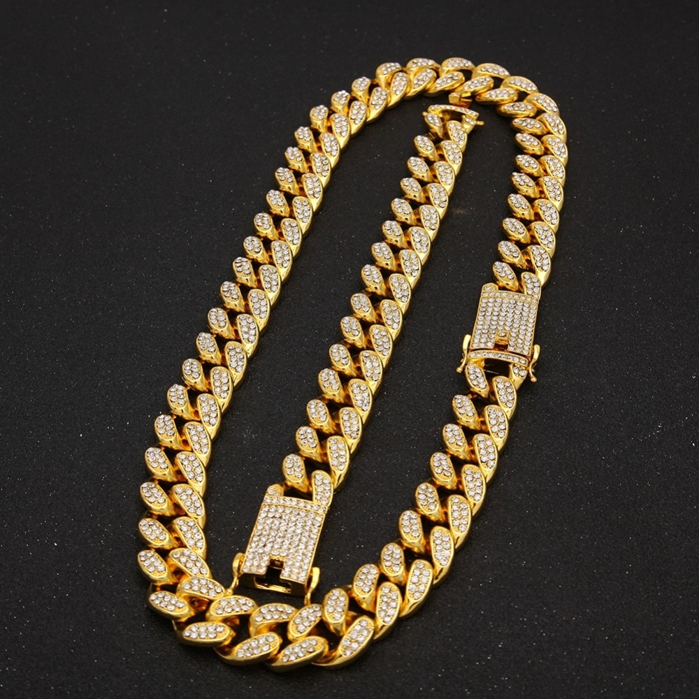 shop with crypto buy 2cm HipHop Gold Color Iced Out Crystal Miami Cuban Chain pay with bitcoin