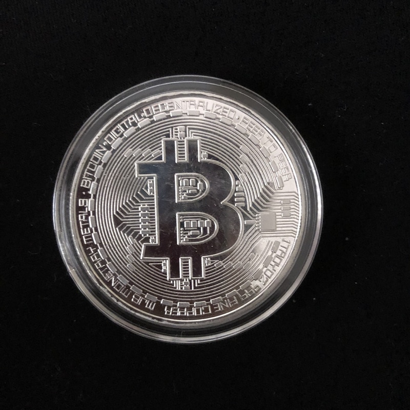 shop with crypto buy Silver Plated Bitcoin Physical Coin pay with bitcoin