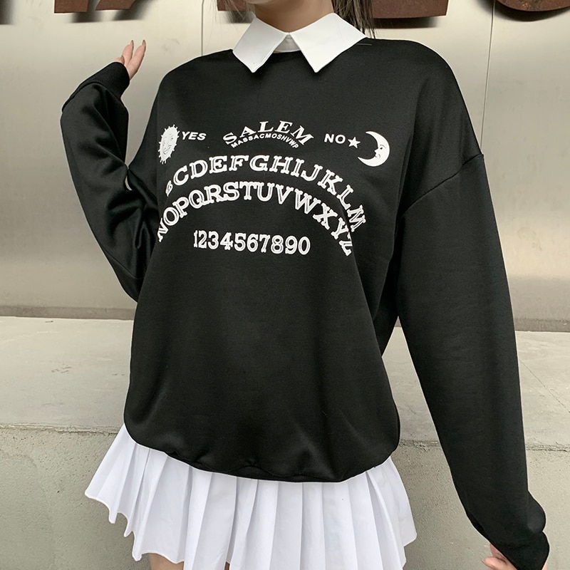 shop with crypto buy InsGoth Black Grunge Oversized Hoodies Gothic Harajuku Streetwear Chic Letter Print Hoodies Women Autumn Long Sleeve Hoodies  pay with bitcoin