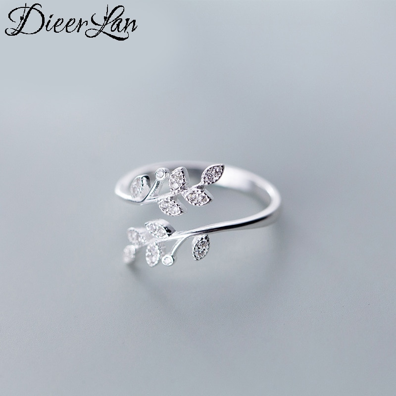 shop with crypto buy DIEERLAN Personality 925 Sterling Silver Crystal Leaf Rings For Women Wedding Jewelry Adjustable Antique Finger Ring Anillos pay with bitcoin