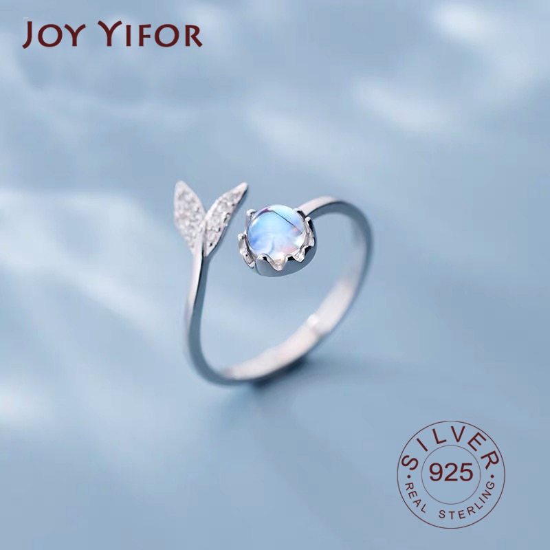 shop with crypto buy Real 925 Sterling Silver Cute tail moonstone Personality Adjustable Ring Fine Jewelry For Women Party Elegant Accessories pay with bitcoin
