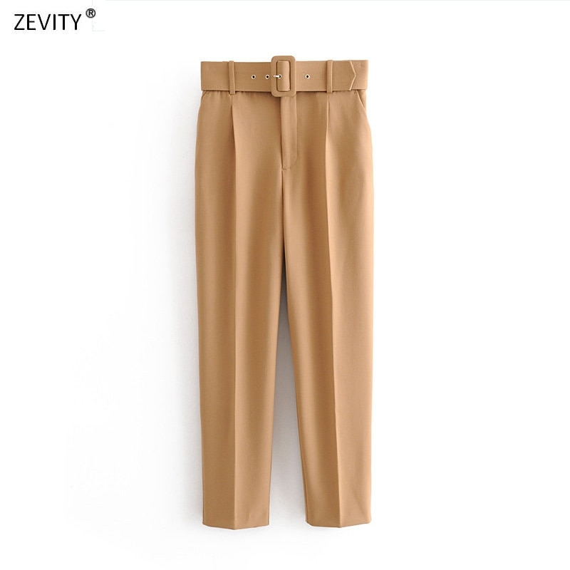 shop with crypto buy Women fashion solid color sashes casual slim pants chic business Trousers female fake zipper pantalones mujer retro pants P575 pay with bitcoin