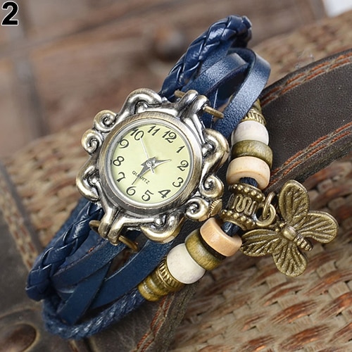 shop with crypto buy Women s Casual Vintage Multilayer Butterfly Faux Leather Bracelet Wrist Watch Ladies Female Clock Montre Femme Relogios pay with bitcoin