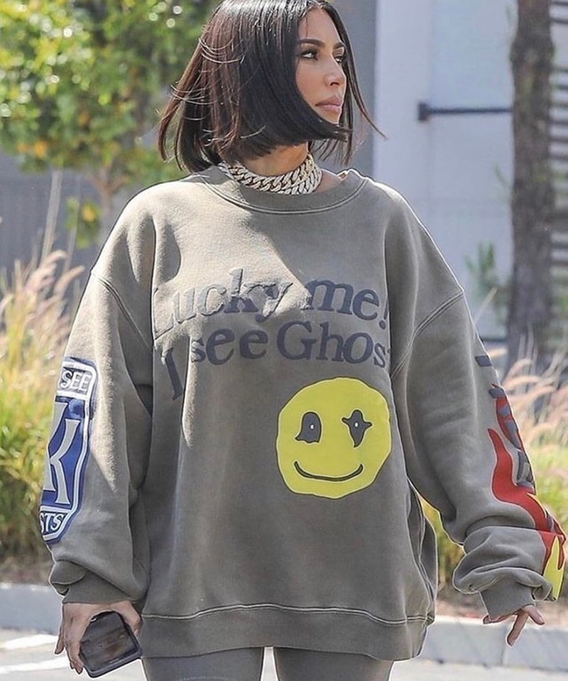 shop with crypto buy Foam 3d Kanye West Lucky Me i See Ghosts Hoodie Men Women Cotton Casual Fashion Winter Smiley Face Sweatshirts pay with bitcoin