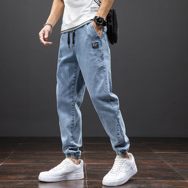 shop with crypto buy Spring Summer Black Blue Cargo Jeans Men Street wear Denim Jogger Pants Men Baggy Harem Jean Trousers Plus Size 6XL 7XL 8XL pay with bitcoin