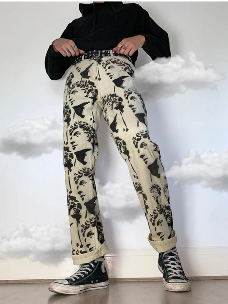 shop with crypto buy New Printed Statuary Jeans Loose Straight Men Denim Biker Casual Pants Hip Hop Man Jean Hombre Pantalon Artistic Work Size S 3XL pay with bitcoin