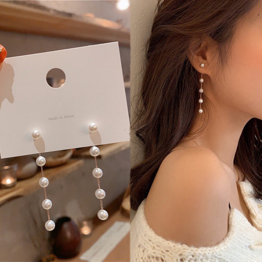 shop with crypto buy Trend Simulation Pearl Long Earrings Female Moon Star Flower Rhinestone Wedding Pendant Earrings Fashion Korean Jewelry Earrings pay with bitcoin