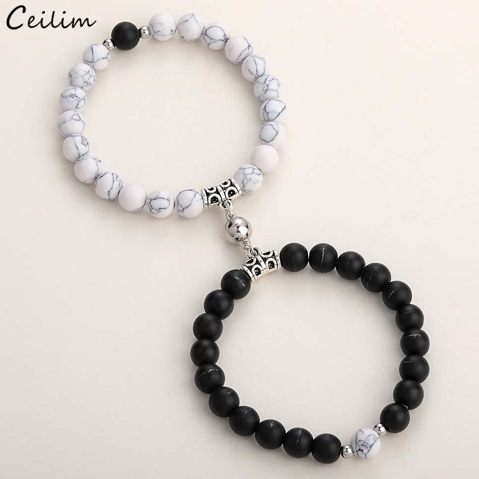 shop with crypto buy 2021 Fashion 2pcs set Natural Stone Beads Yoga Bracelet For Lovers Distance Magnet Couple Bracelets Friendship Jewelry pay with bitcoin