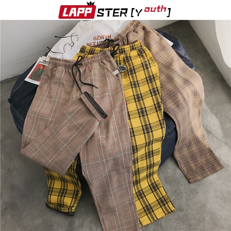 shop with crypto buy LAPPSTER Youth Streetwear Black Plaid Pants Men Joggers 2020 Mens Straight Harem Pants Men Korean Hip Hop Trousers Plus Size pay with bitcoin