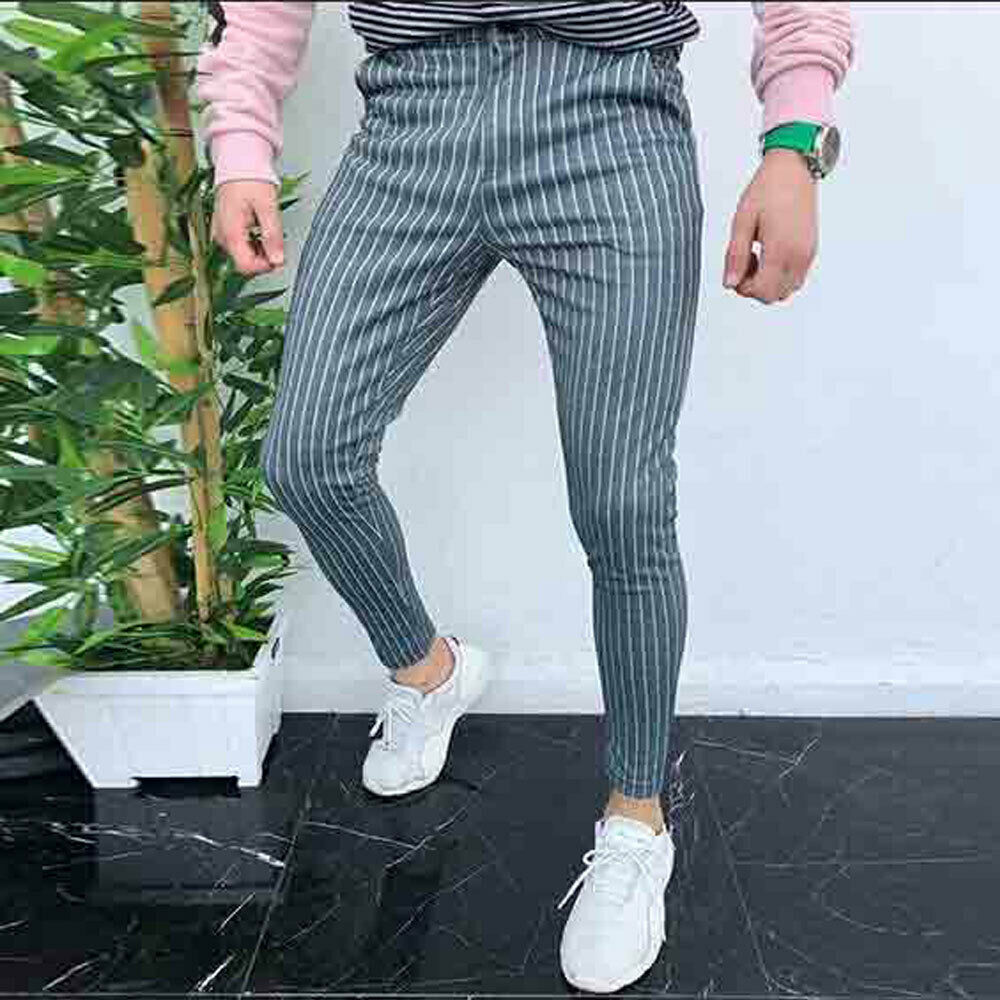 shop with crypto buy Fashion Men s Slim Fit Stripe Business Formal Pants Casual Office Skinny Long Straight Joggers Sweat Pants Trousers pay with bitcoin