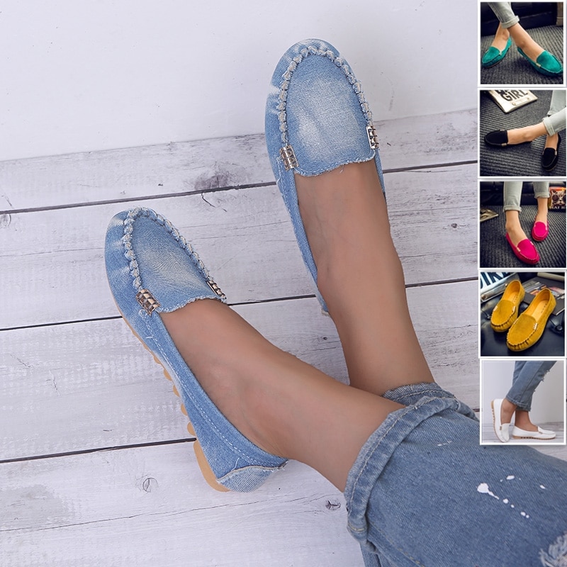 shop with crypto buy Women Casual Flat Shoes Spring Autumn Flat Loafer Women Shoes Slips Soft Round Toe Denim Flats Jeans Shoes Plus Size pay with bitcoin