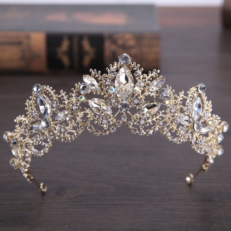 shop with crypto buy New Fashion Baroque Luxury Crystal AB Bridal Crown Tiaras Light Gold Diadem Tiaras for Women Bride Wedding Hair Accessories pay with bitcoin