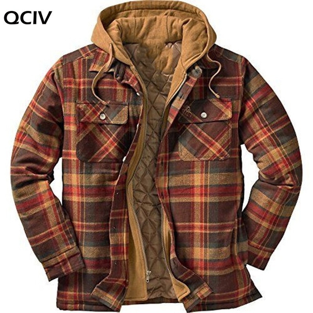 shop with crypto buy  Explosive Men s Clothing European American Autumn and Winter Models Thick Cotton Plaid Long sleeved Loose Hooded Jacket pay with bitcoin