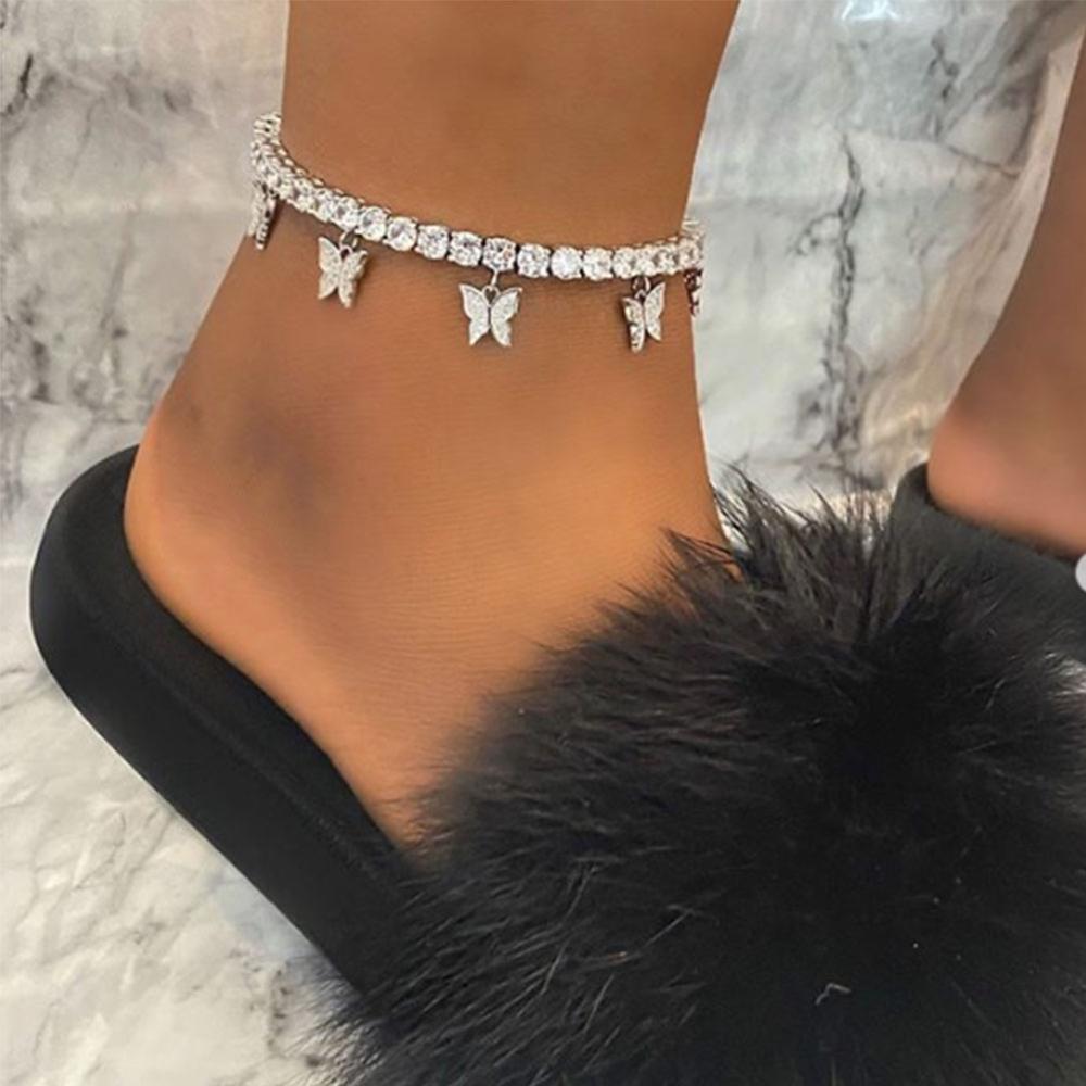 shop with crypto buy INS Fashion Butterfly anklet Rhinestone Tennis Chain Foot Chain Jewelry for Women Summer Beach Anklet Butterfly Barefoot Chain pay with bitcoin