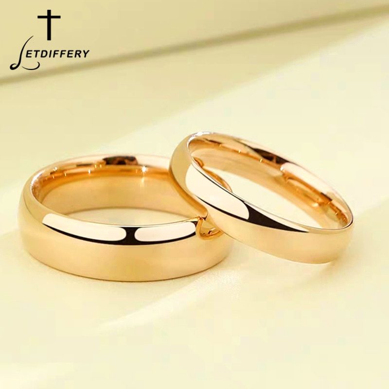 shop with crypto buy Letdiffery Smooth Stainless Steel Couple Rings Gold Simple 4MM Women Men Lovers Wedding Jewelry Engagement Gifts pay with bitcoin