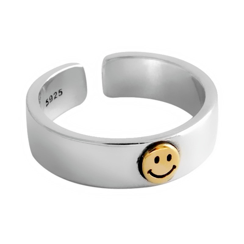 shop with crypto buy INS Retro Smile Face Ring Female Smile Ring Student Open Finger Adjustable Rings Personality Jewelry pay with bitcoin