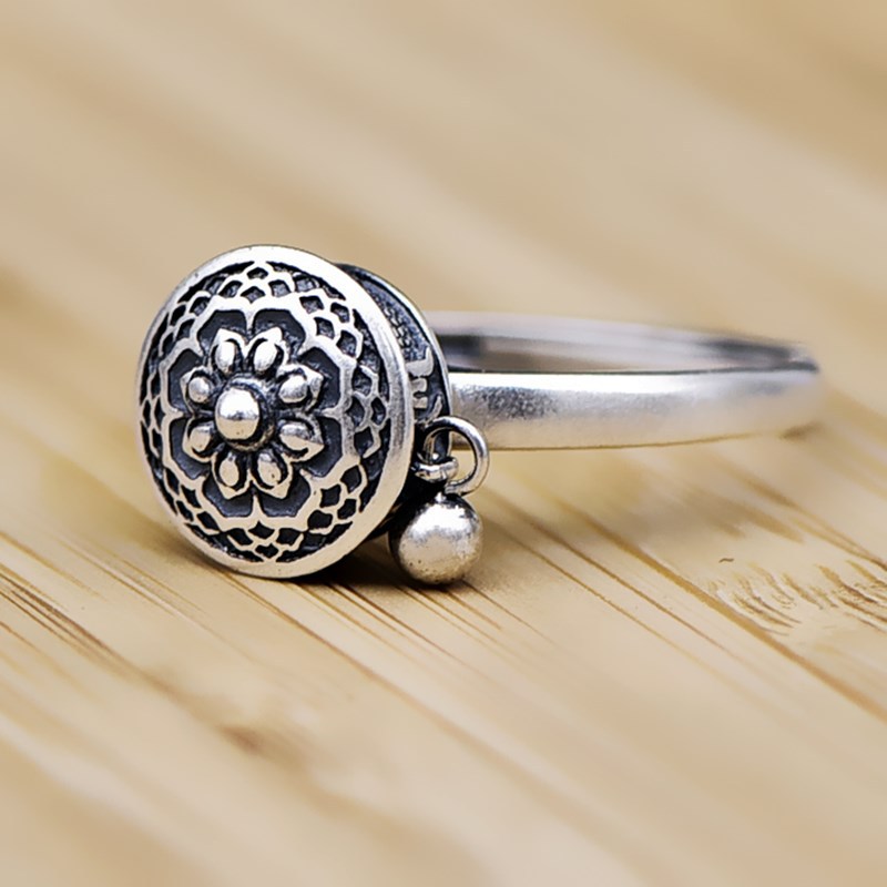 shop with crypto buy YIZIZAI Silver Color Buddhist Ring for Women Tibetan Prayer Wheel Ring OM Mantra 7 Chakras Ring Good Luck Women Ring pay with bitcoin