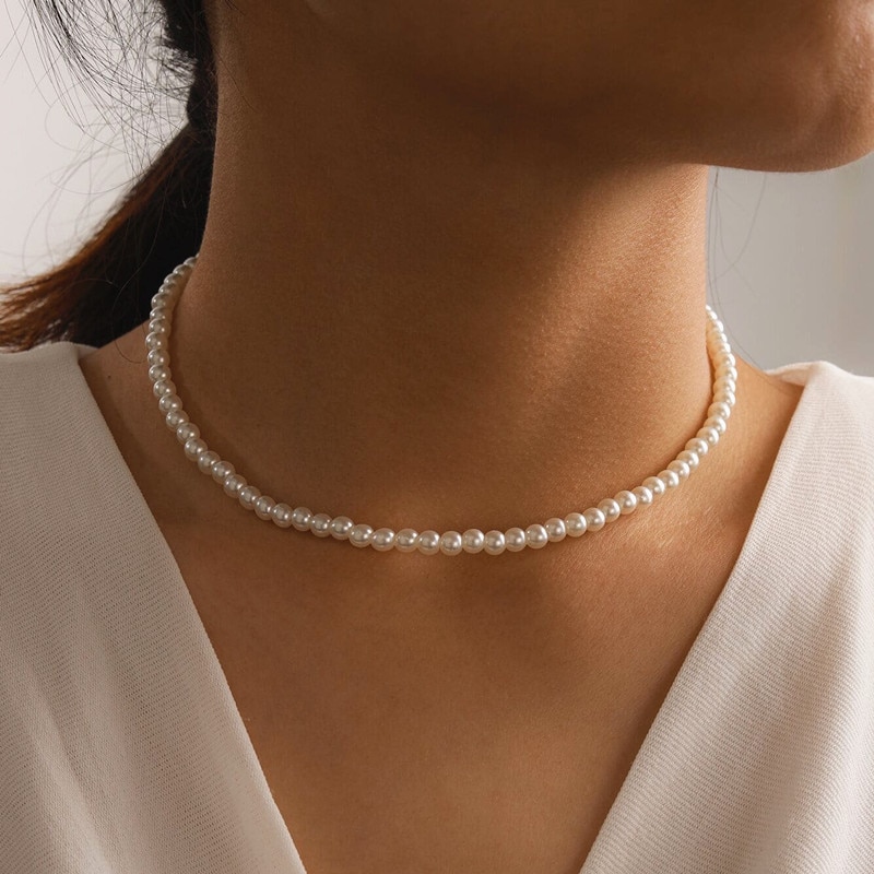 shop with crypto buy Elegant White Imitation Pearl Choker Necklace Big Round Pearl Wedding Necklace for Women Charm Fashion Jewelry pay with bitcoin