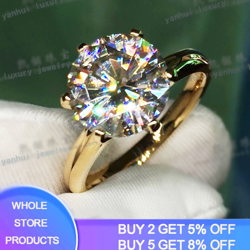 shop with crypto buy YANHUI Have 18K RGP LOGO Pure Solid Yellow Gold Ring Luxury Round Solitaire 8mm 2.0ct Lab Diamond Wedding Rings For Women ZSR169 pay with bitcoin