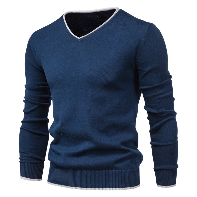 shop with crypto buy New Cotton Pullover V neck Men s Sweater Fashion Solid Color High Quality Winter Slim Sweaters Men Navy Knitwear pay with bitcoin