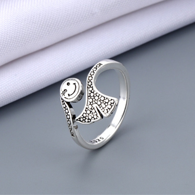 shop with crypto buy Vintage Ancient Silver Color Happy Smiling Face Open Rings for Women Punk Hip Hop Adjustable Ring Fashion Jewelry Best Gift pay with bitcoin