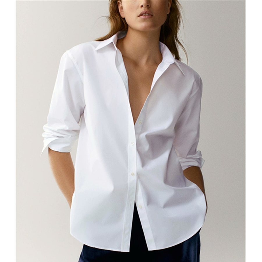 shop with crypto buy Withered England Style Office Lady Simple Fashion Poplin Solid White Blouse Women Blusas Mujer De Moda 2020 Shirt Women Tops pay with bitcoin