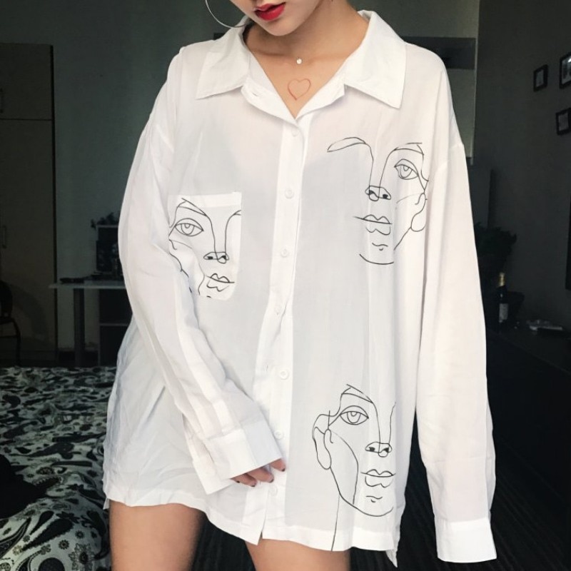 shop with crypto buy Women Men Blouse Shirt 2020 Summer Face Printed Shirts Women Tops Clothing for Couple pay with bitcoin