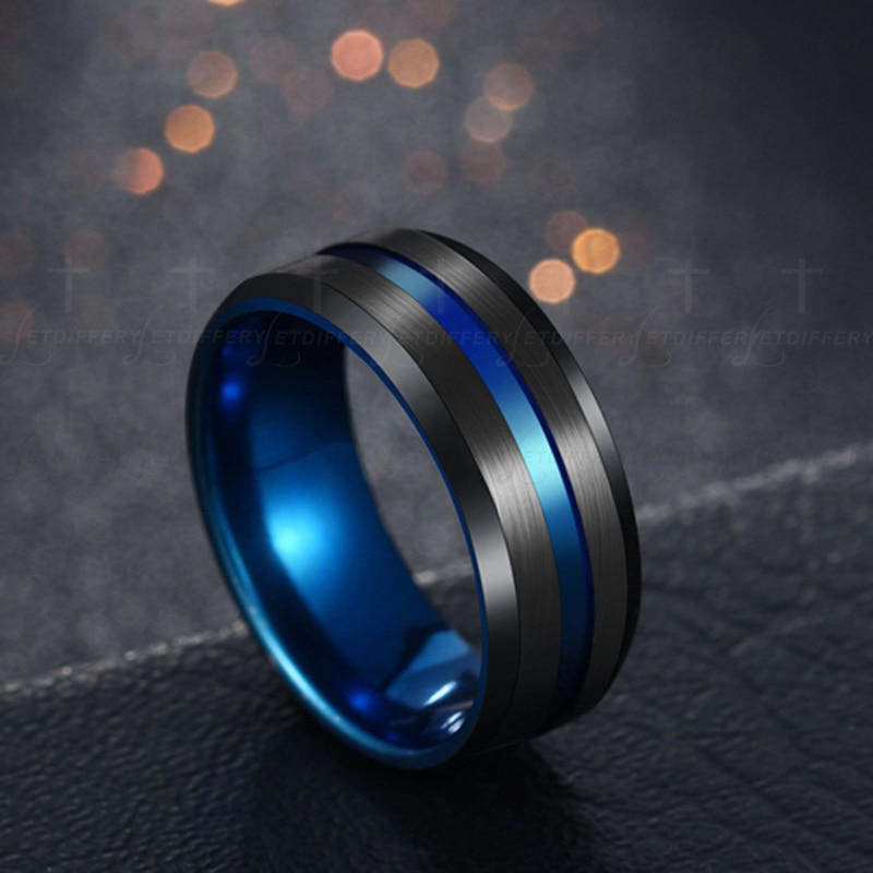 shop with crypto buy Letdiffery Hot Sale Groove Rings Black Blu Stainless Steel Midi Rings For Men Charm Male Jewelry Dropshipping pay with bitcoin