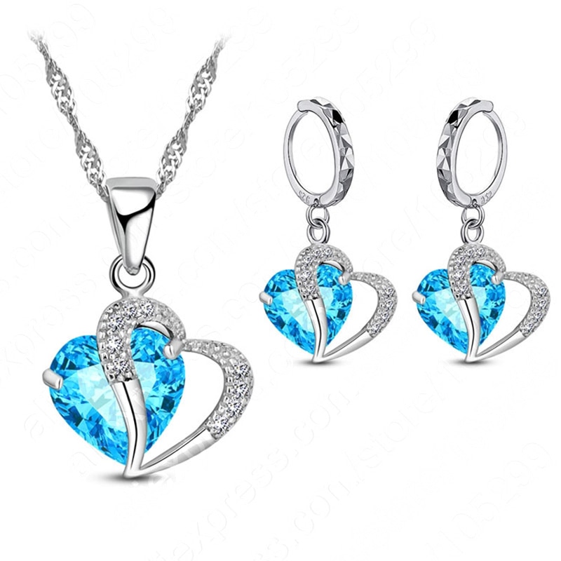 shop with crypto buy Luxury Women 925 Sterling Silver Cubic Zircon Necklace Pendant Earrings Sets Cartilage Piercing Jewelry Wedding Heart Design pay with bitcoin
