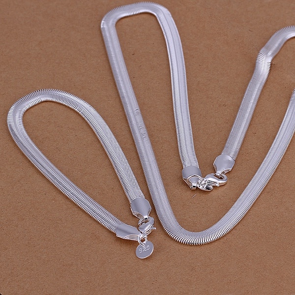 shop with crypto buy wholesale 925 Sterling silver necklace bracelets jewelry Set 6MM flat soft snake chain fashion Silver women Mens wedding pay with bitcoin