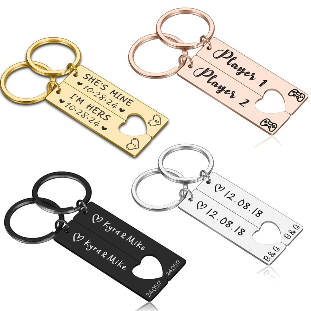 shop with crypto buy 2PCS Customized Couples Keychain Valentine Anniversary Gift Boyfriend Girlfriend Key ring Husband Women Men Key Chain Love Gifts pay with bitcoin