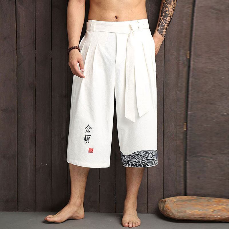 shop with crypto buy Chinese Style Cotton Linen Harem Jogger Pants Men Calf length Summer Men Sweatpants Casual Wide Leg Trousers Men pay with bitcoin