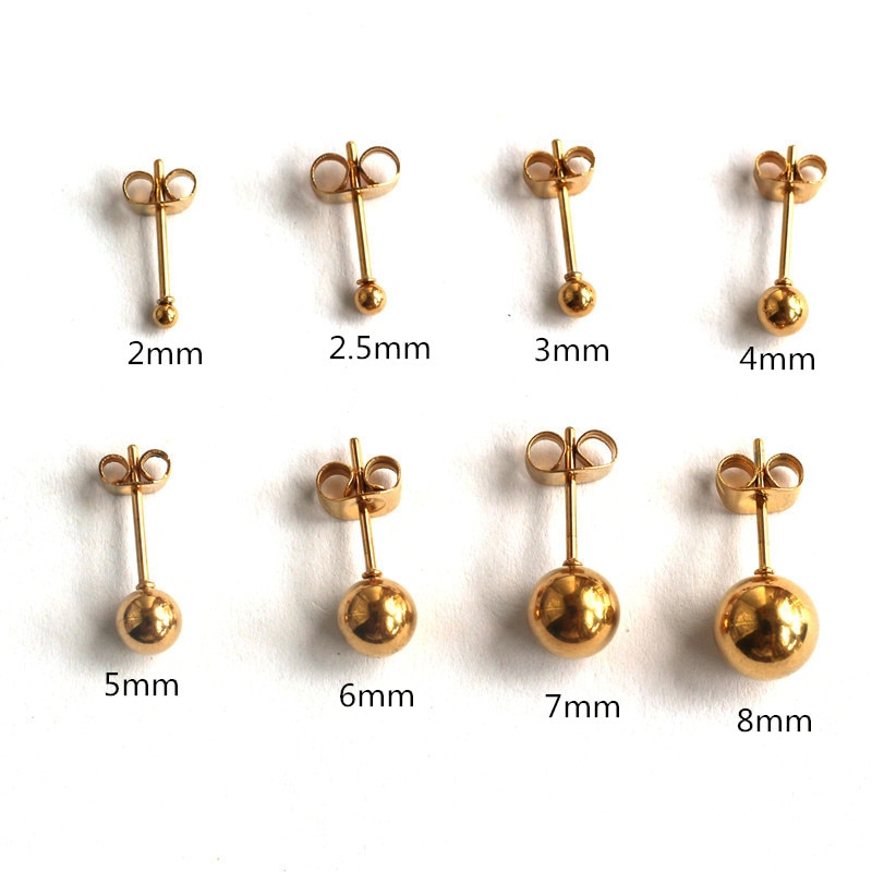 shop with crypto buy Titanium Gold-color Plating Small Ball Stud Earrings For Men Women 2mm to 8mm pay with bitcoin