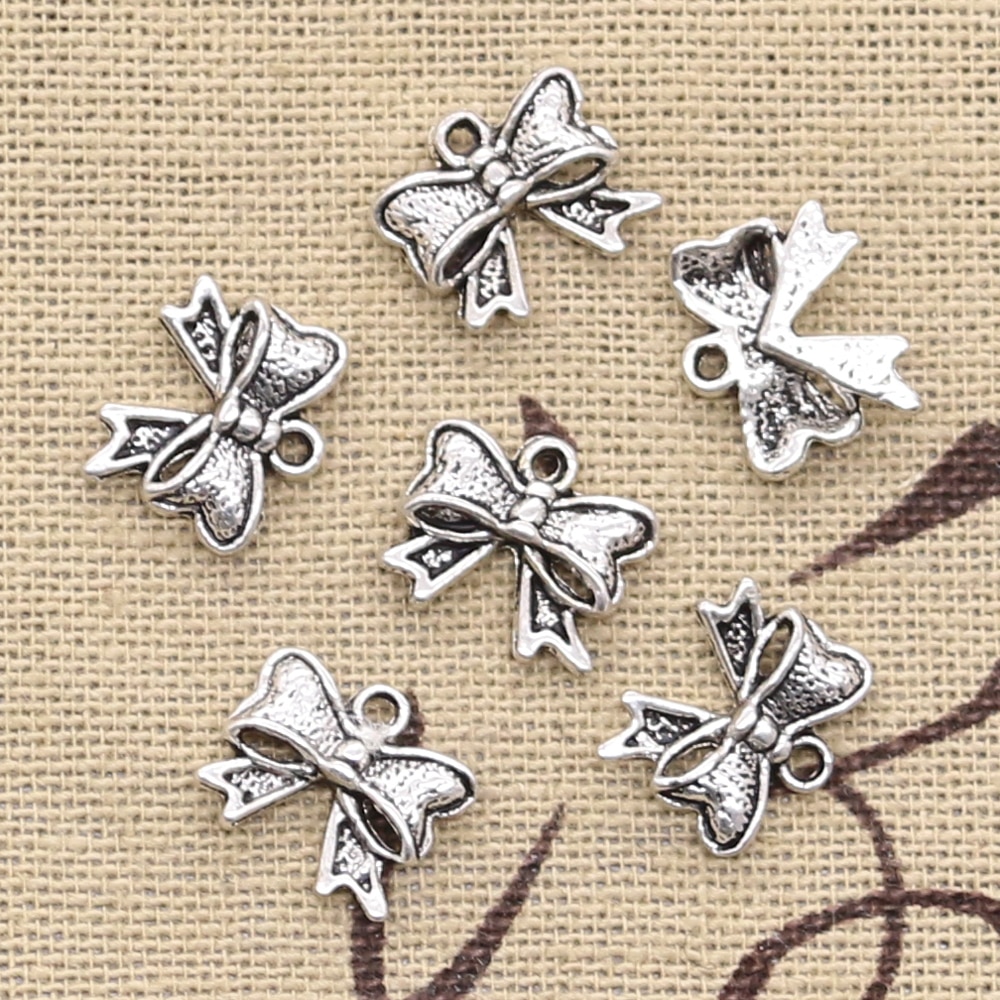 shop with crypto buy 50pcs Charms Bowknot Bow 11x10mm Antique Bronze Silver Color Pendants DIY Necklace Making Findings Handmade Tibetan Jewelry pay with bitcoin