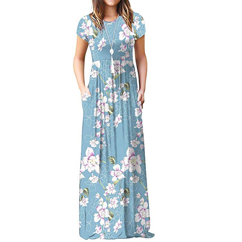 shop with crypto buy 2021 Summer Maxi Floral Dress Women Long Party Dress Ladies Loose Pocket Short Sleeve Casual Dress Robe Femme Sundress pay with bitcoin
