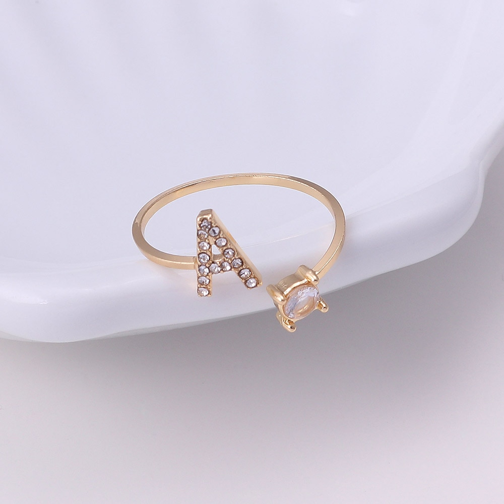 shop with crypto buy A Z Letter Gold Color Metal Adjustable Opening Ring Initials Name Alphabet Female Creative Finger Rings Trendy Party Jewelry pay with bitcoin