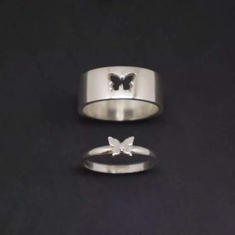 shop with crypto buy Couple Rings Butterfly Matching Rings For Women Men Wedding Set Promise Ring For Lovers Matching Gold Silver Color Rings pay with bitcoin