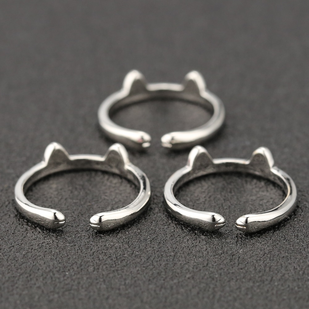 shop with crypto buy Cat Ear Ring Kitty Dog Claw Paw Cute Adjustable Black Pink Silver Color Enamel Fashion Simple Dainty Animal Jewelry Wholesale pay with bitcoin