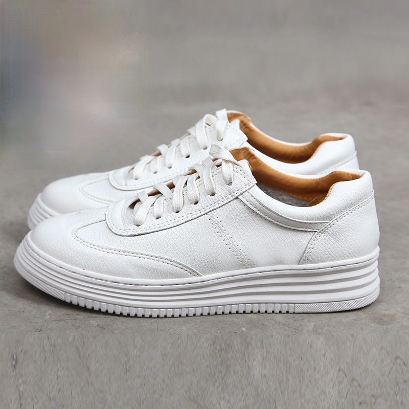 shop with crypto buy Fashion White Split Leather Women Chunky Sneakers White Shoes Lace Up Tenis Feminino Zapatos De Mujer Platform Women Casual Shoe pay with bitcoin