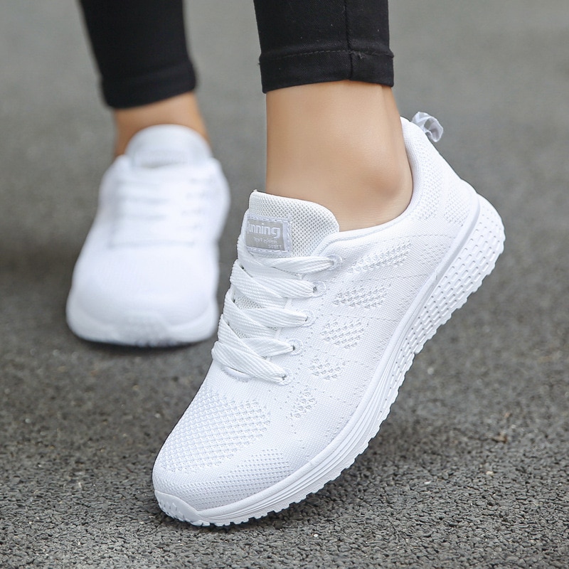 shop with crypto buy Women Casual Shoes Fashion Breathable Walking Mesh Flat Shoes Sneakers Women 2020 Gym Vulcanized Shoes White Female Footwear pay with bitcoin
