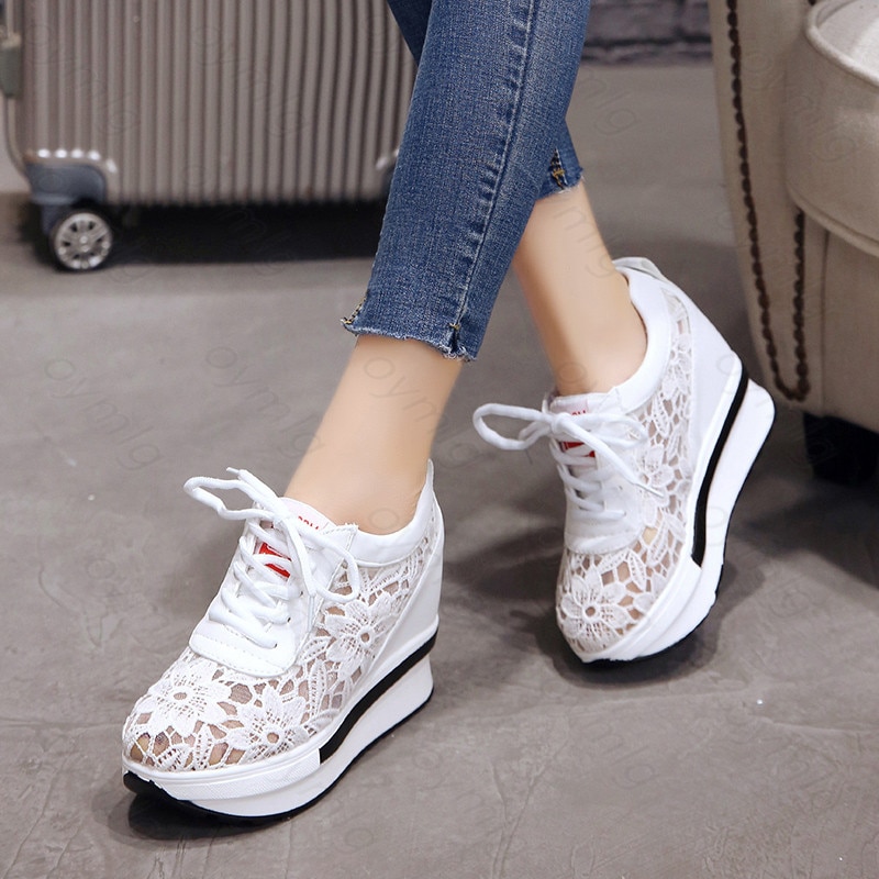 shop with crypto buy Hot Sales 2020 Summer New Lace Breathable Sneakers Women Shoes Comfortable Casual Woman Platform Wedge Shoes pay with bitcoin