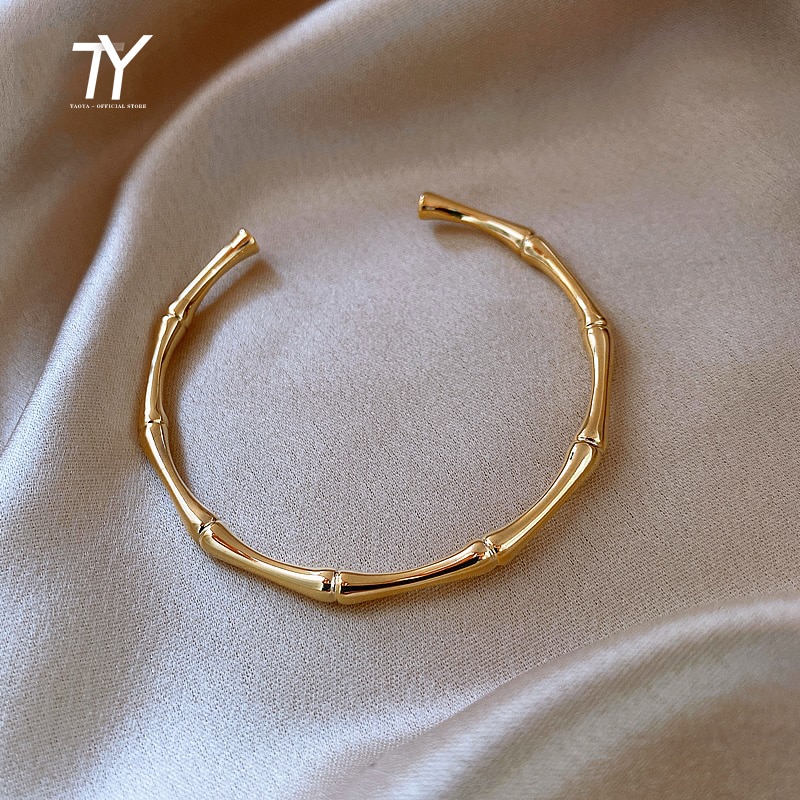 shop with crypto buy  new design bamboo shape adjustable size Bracelet for woman fashion luxury Korean jewelry retro girls unusual Bracelet pay with bitcoin