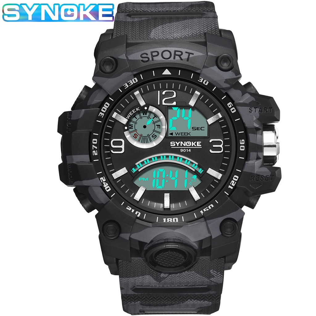 shop with crypto buy SYNOKE Men Sports Electronic Analog Digital Watch Multi Functional Dual Display Outdoor Waterproof Men s Watch Big Screen pay with bitcoin