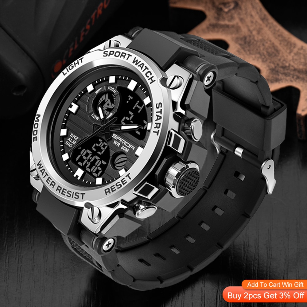 shop with crypto buy SANDA Top Luxury Watches Men Military Army Mens Watch Waterproof Sport Wristwatch Dual Display Watch Male Relogio Masculino pay with bitcoin