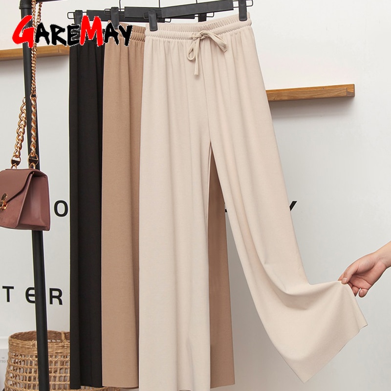 shop with crypto buy Slacks Women s Loose Summer Pants Soft Ice Silk Ankle Length Black Wide Leg Pants Grey Khaki Women High Waisted Trousers pay with bitcoin
