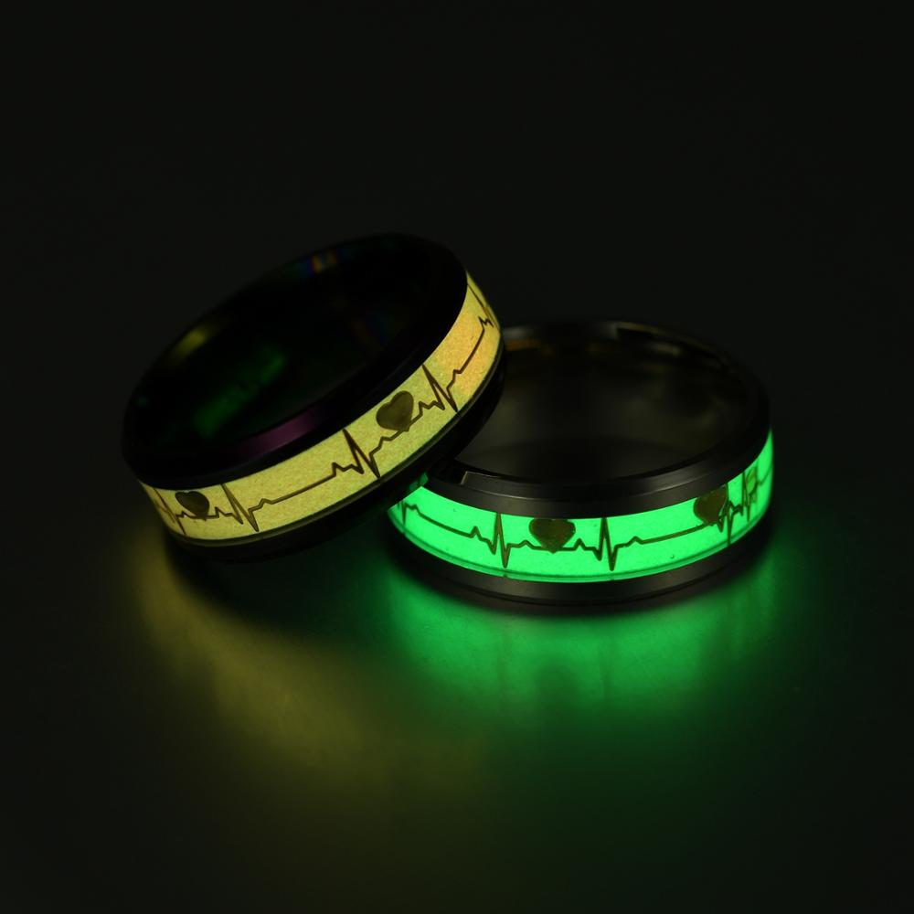 shop with crypto buy Luminous ECG Ring Stainless Steel Promise Heartbeat Glowing Jewelry for Men Women pay with bitcoin