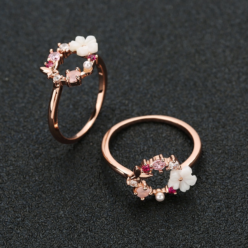 shop with crypto buy Fashion Creative Butterfly Flowers Crystal Finger Wedding Rings for Women Rose Gold Zircon Glamour Ring Jewelry Girl Gift Bijoux pay with bitcoin