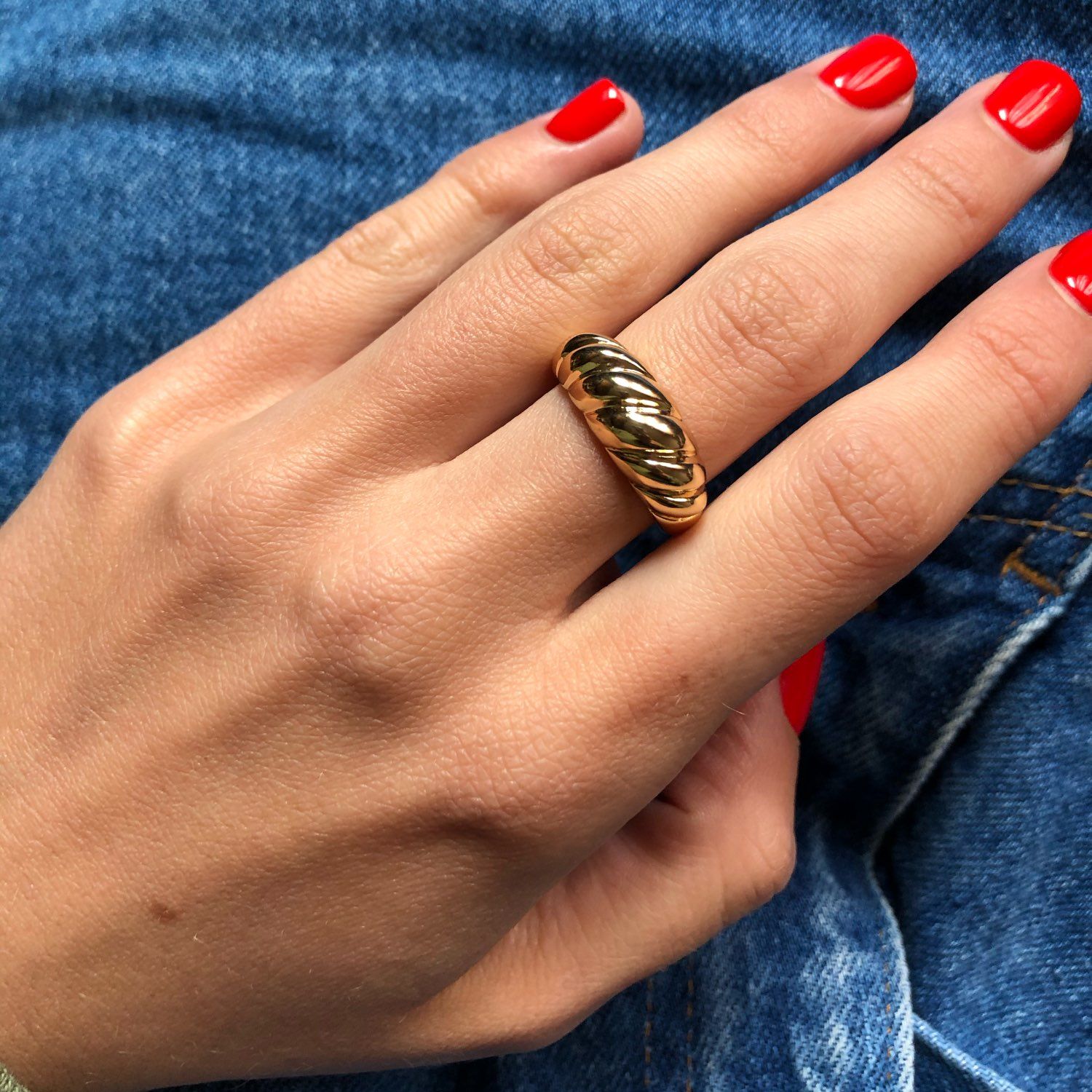 shop with crypto buy Croissant Rings for Women Braided Twisted Signet Chunky Dome Ring Stacking Band Jewelry Statement Ring Party Accessories pay with bitcoin
