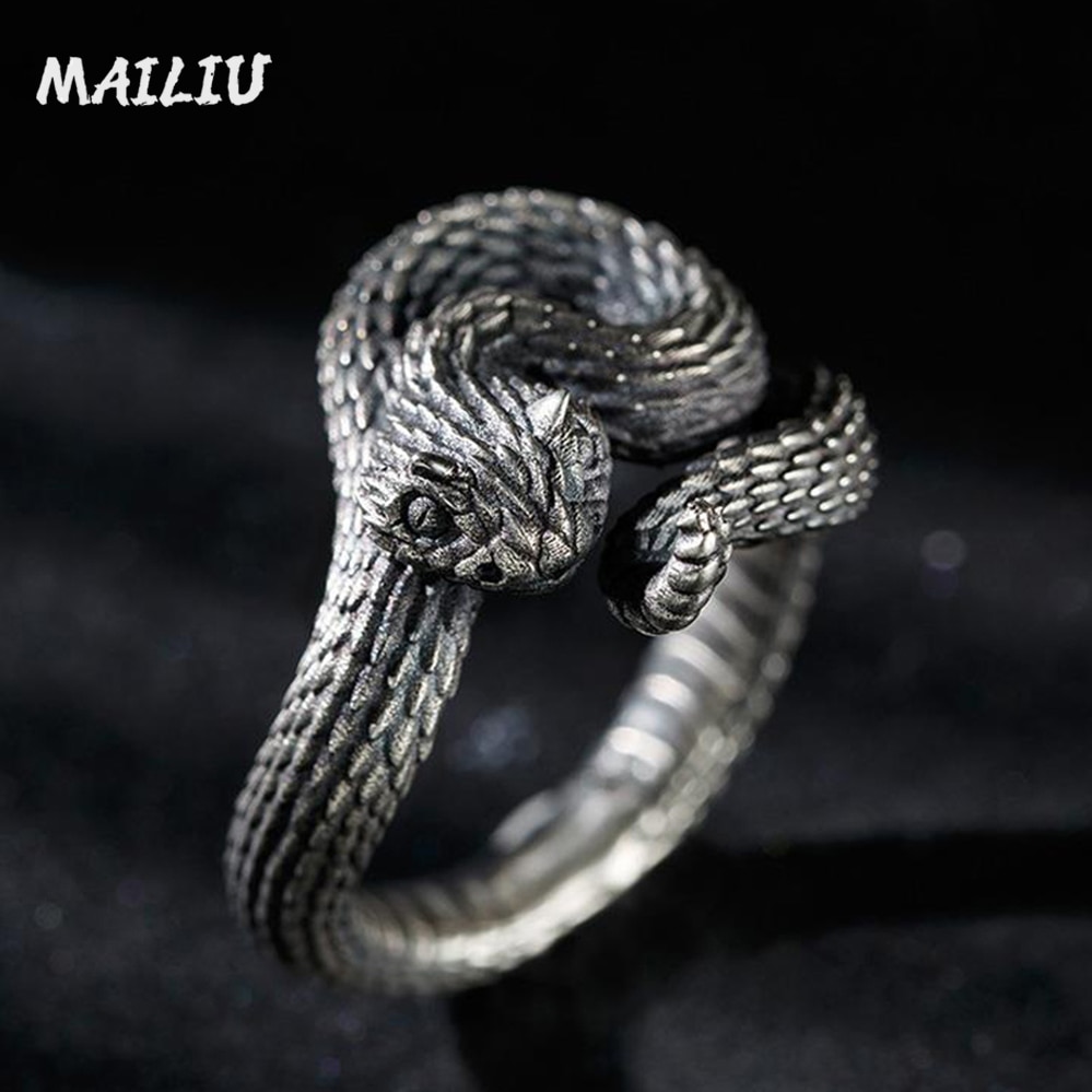 shop with crypto buy Rattlesnake Ring Vintage Silver Plated Snake Ring Motorcycle Party Punk Domineering Ring Women Men Ring Cool Hip Hop Jewelry pay with bitcoin
